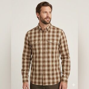 Fjallraven Sarek Plaid Button Down Work Shirt Brown Tan Long Sleeve Size small